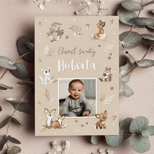 Zaproszenie na chrzciny Woodland od MINI Misiu